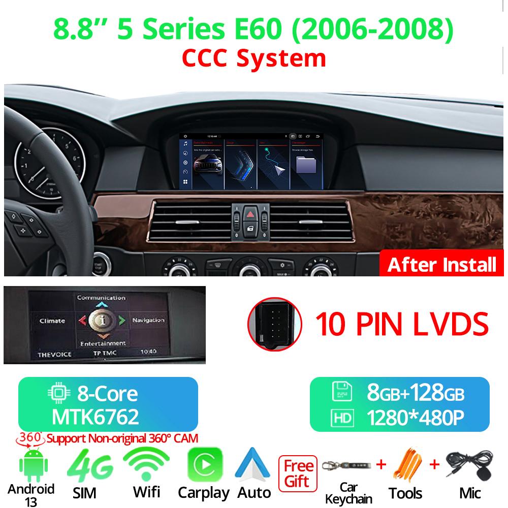 8.8" Wireless Carplay Auto Car Radio For BMW 5 Seires E60 LHD 2006-2012 CCC CIC System Android 13 GPS Multimedia Video Player FM BT
