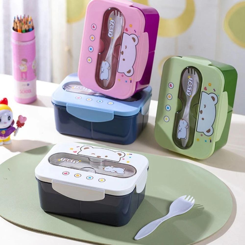 Plastic Lunch Box with Fork BPA Free Leakproof Food Container Microwavable Bento Box for School Office Outdoor Picnic 1200ml