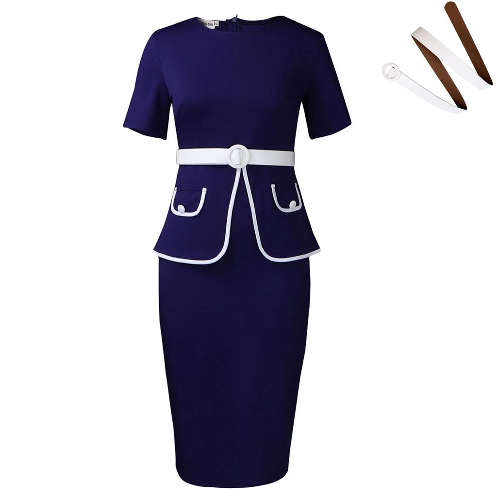 Women Plus Size Elegant High Waist Bodycon Short Sleeve Office Midi Pencil Dress