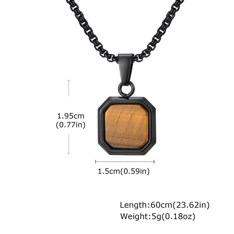 Stainless Steel Square Pendant Necklace Men Long Chain Layered Hip Hop Jewelry Geometric Titanium