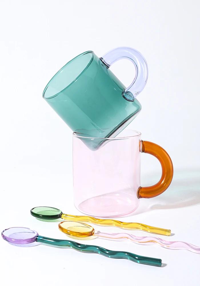 Craft Made Glass Mug Coffee Cup Glass Spoon Borosilicate Glass Cup Office Cups Birthday Gift Coffee Mugs Tea Spoon