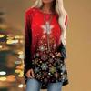 Women's Casual Fashion  T-Shirt  Christmas Print Long Sleeve O-Neck Pullover Top