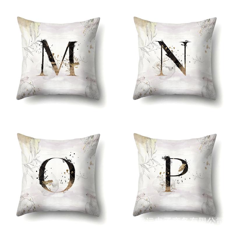 Polyester Pillow Case Car Ink and Ancient Style Home 26 English Letters Printed Sofa Pillow Case