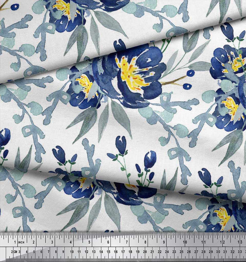 Soimoi Béžová polykrepová tkanina s listy a květinovým potiskem Pivoňka od Meter 42 Inch