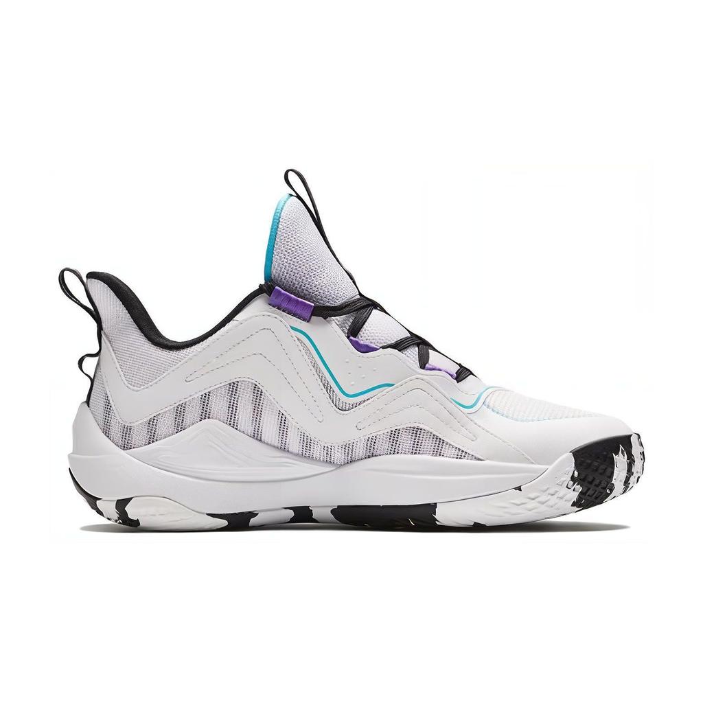 Anta Kids Round Toe Lace-Up Shock Absorbing Wear-Resistant Low-Top Basketball Shoes Kids Sneakers White Purple Blue A312341106-4