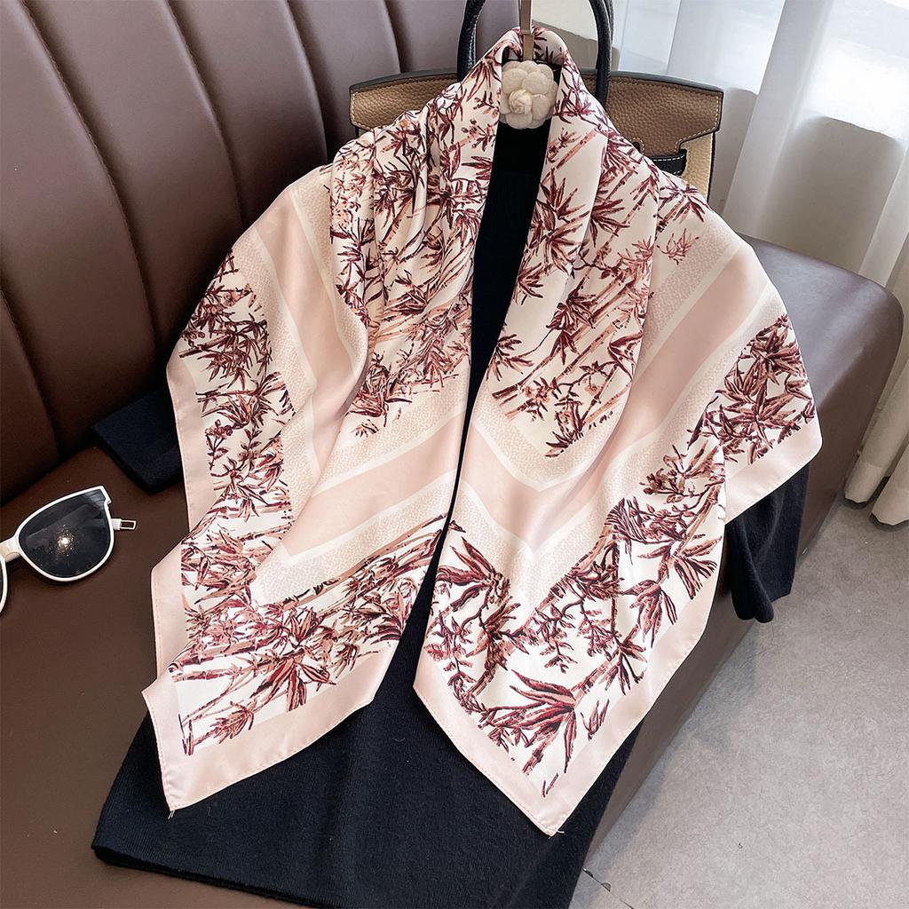 Kadın S Çiçek Baskılı Kare Eşarp Dört Mevsim Zarif Moda Aksesuarı