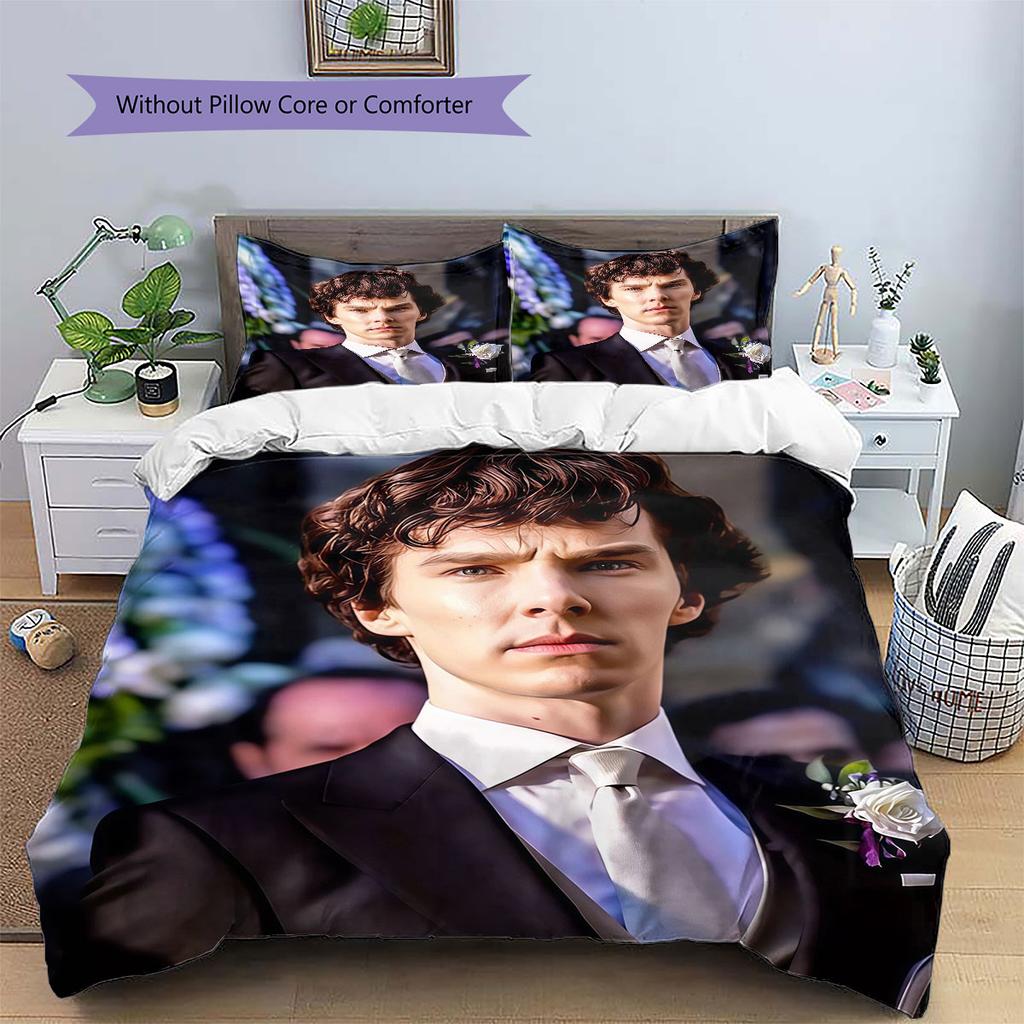 Sherlock Holmes Pattern Bedding Home Decoration Birthday Gift ( 1 Duvet Cover + 2 Pillowcase, Without Core),fan Merchandise.