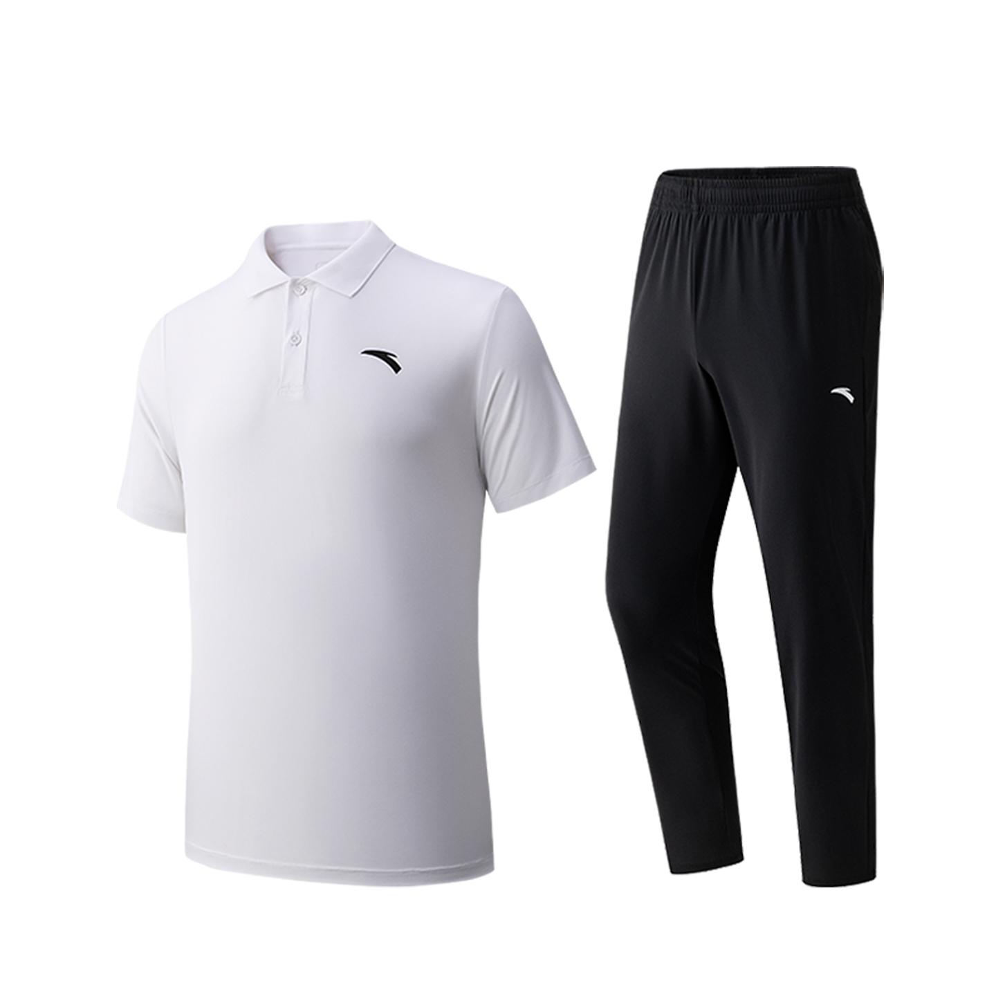

Anta Training Long Pants Knitted Polo Shirt Summer Casual Sports Set Men sets Pure-White 952627209-1 M