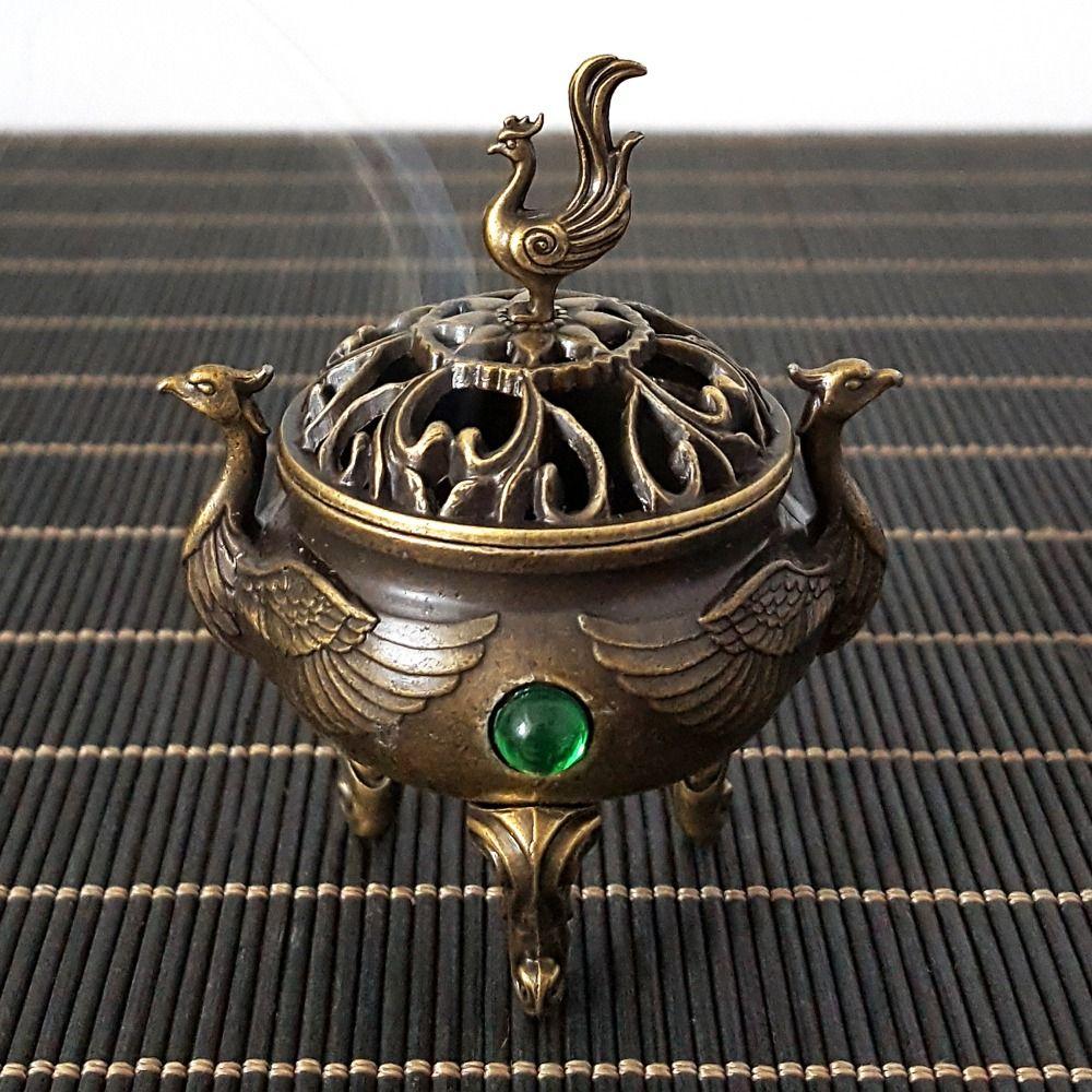 Alloy Incense Burner Stick Holder Hollowed Out Patterns Sandalwood Lotus Incense Censer Auspicious Retro Three Legged Stove