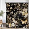 Vintage Floral Shower Curtain Plant Butterfly Floral Bathroom Curtain Decorative Polyester Bathtub Curtain With Hook
