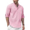 Men's Cotton Linen Long Sleeve Polo Shirt Lightweight Henley Neck Hawaiian Beach Style Solid Color Tops Vacation T-shirt