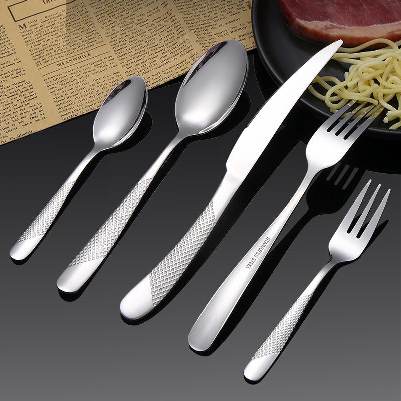 Gilded Star Diamond Stainless Steel Tableware Set: Steak Knife, Fork, Spoon, and Teaspoon