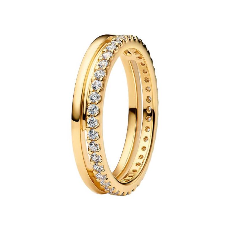 Pandora Versatile style gold-plated copper-silver alloy ring women s gold 163799C01 серебряный