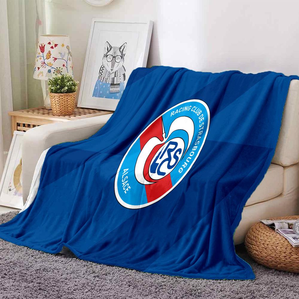 Racing Club Strasbourg Crest Flannel Blanket, Soft Polyester, Modern Design, All-Season for Camping, Travel, Gifts for Holidays or Birthdays