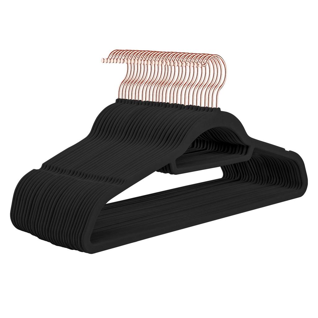Beflockter Samt-Kleiderbügel mit Roségold-Haken (Rosa) - Rutschfester Organizer