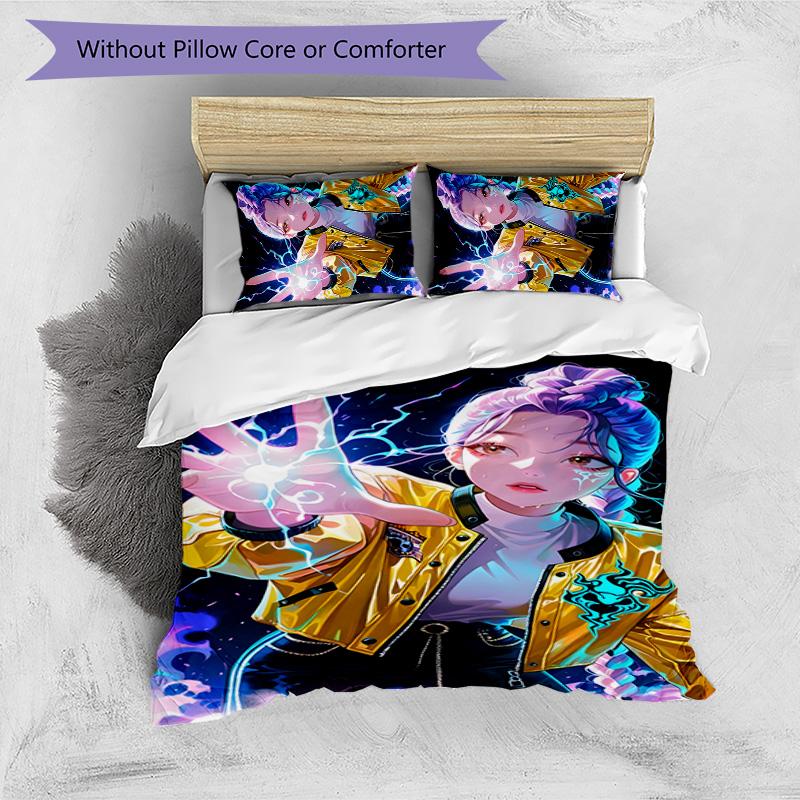 KPOP Hunter 3-teiliges Bettwäsche-Set Bettbezug Verschluss Enthält 1 Bettbezug & 2 Kissenbezüge für Alle Jahreszeiten Schlafzimmer Zuhause Wohnheim Dekor