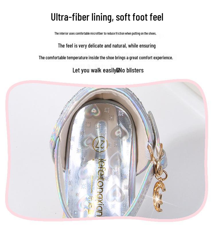 Silver Fish-Mouth Pearl Pendant Sandals - New Style, Soft-Soled Girls' Princess Shoes for Performance.