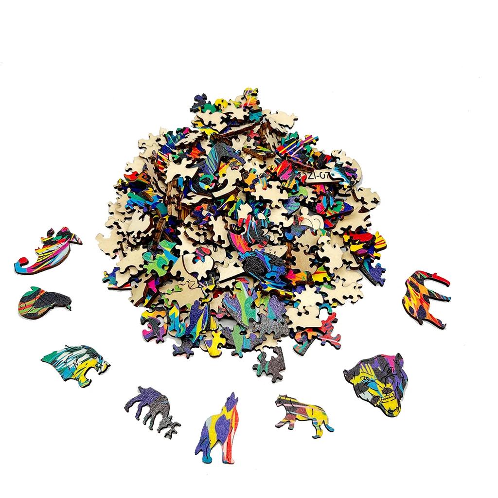 Non-Toxic Kids Puzzles Toy Stained Wooden Cartoon 3D Jigsaw Animal Puzzle Tree Educational Toys Games Wood Diy Puzzle Crafts Gift