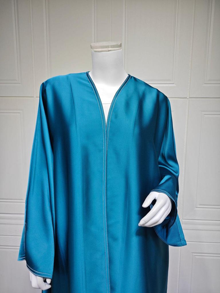 MQ191 Muslimská saténová abaya: Středovýchodní dlouhý roucho, Volný jednobarevný kardigan jako svrchní oděv