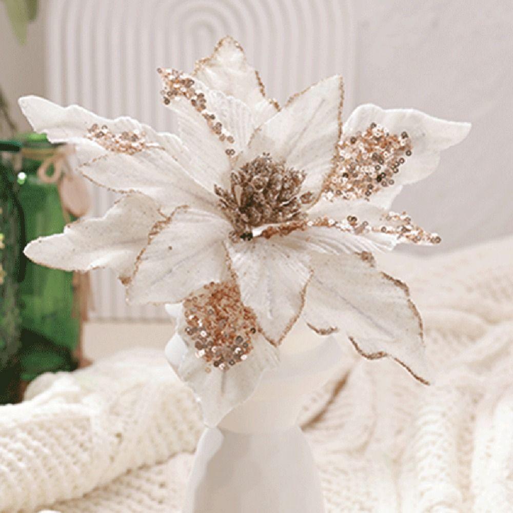 Beautiful Glitter Xmas Flower Hanging Simulation Handmade Flowers  Home Decor