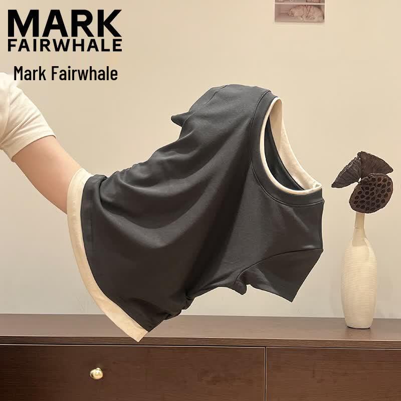 Mark Fairwhale Women's Faux Two-Piece Round Neck Short Sleeve T-Shirt