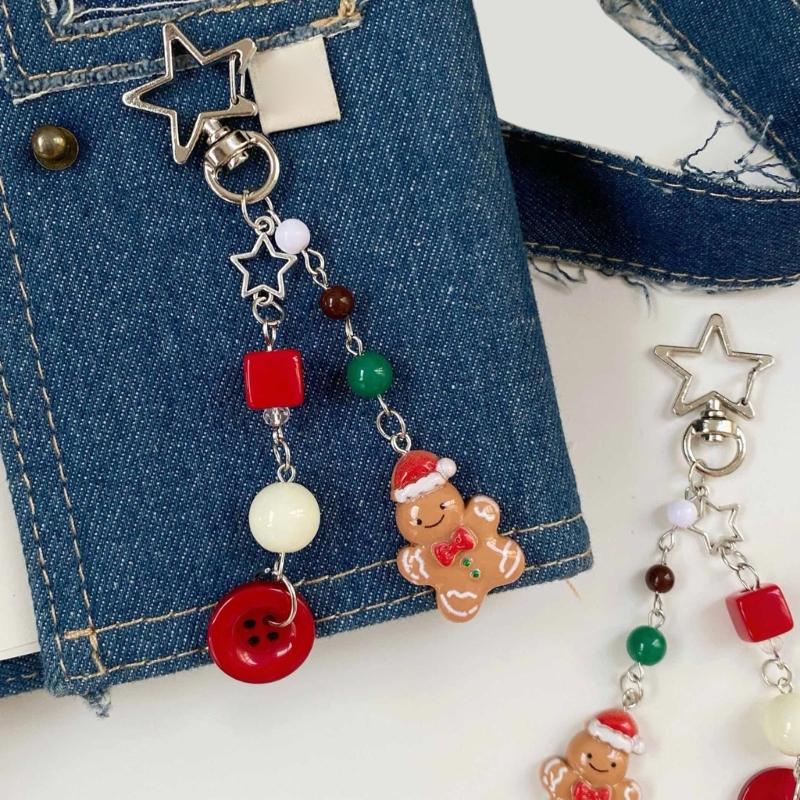 Handmade Beaded Phone Chain Camera Bag Charm Christmas Themed Pendant Keychain Stylish Women Backpack Decoration