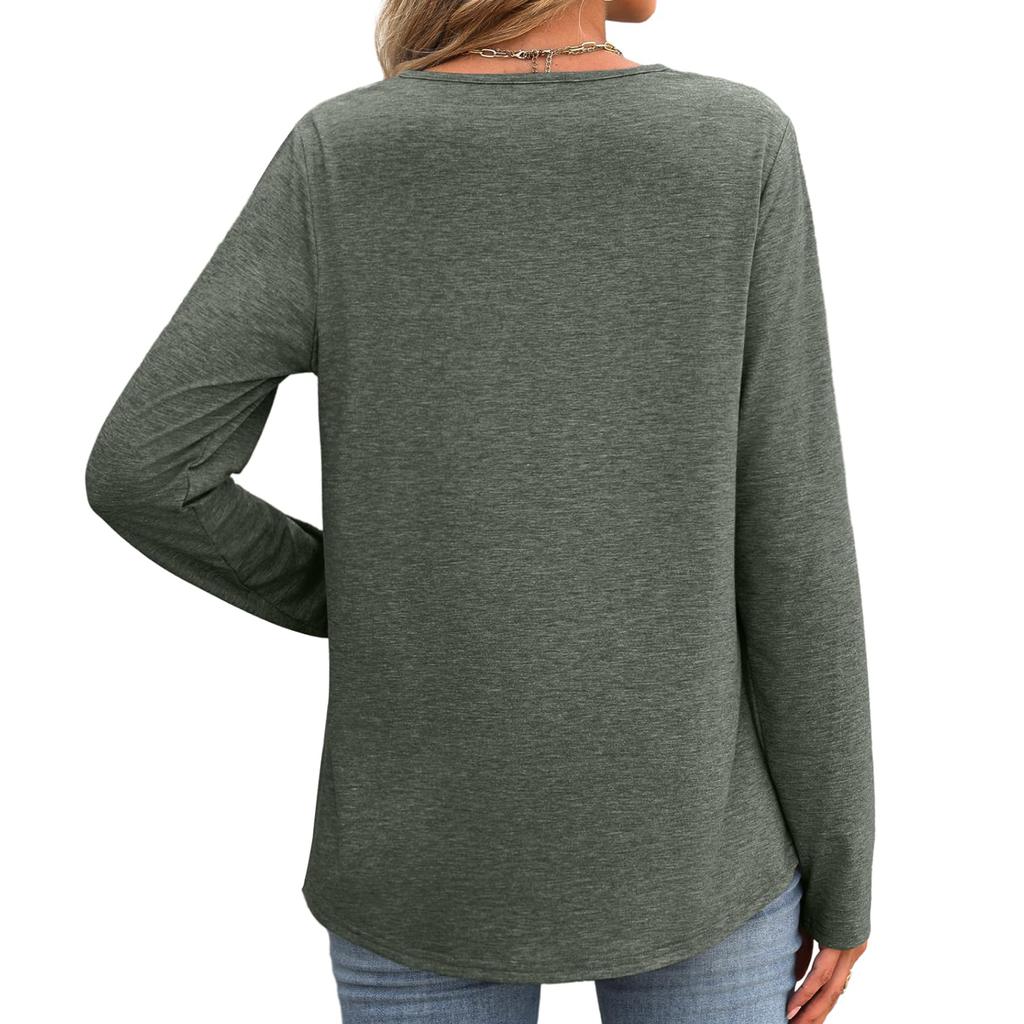 Women's Loose Comfortable Casual Fashion V-Neck Solid Color Long Sleeve Top