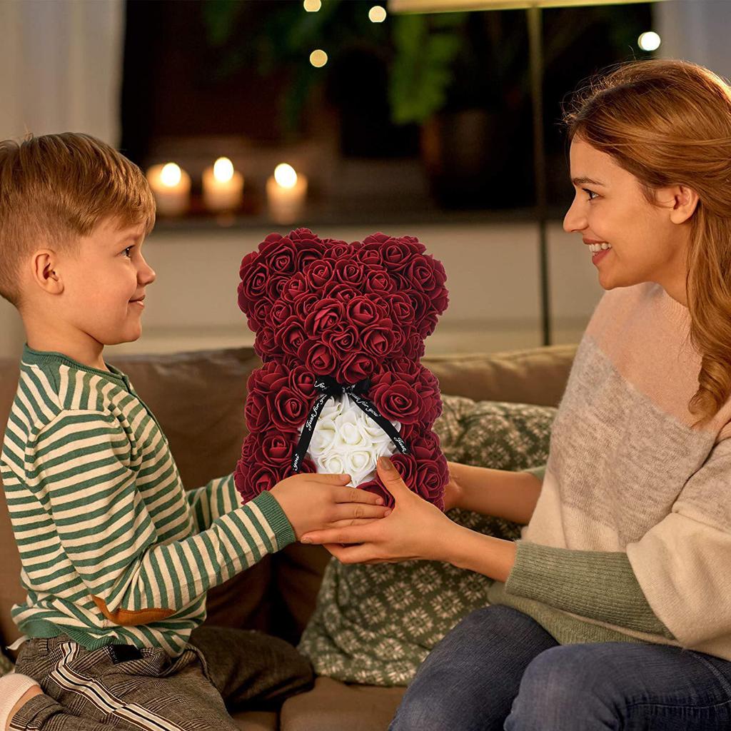 Konservierte Rosenblume Teddybär - 25cm Geburtstagsgeschenk