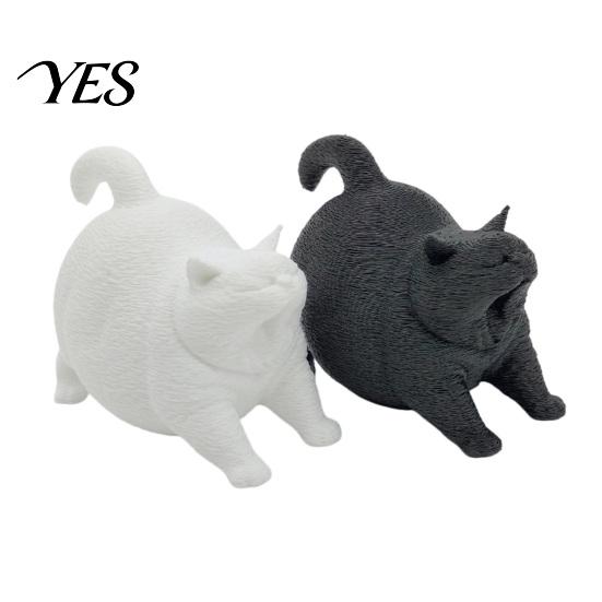Modern Home Decoration 3D Printed Cute Yawning Chubby Cat Figurine, Black White, Wide Stable Anti-Tipping Base, Desk Decor Desktop for Pet Shop