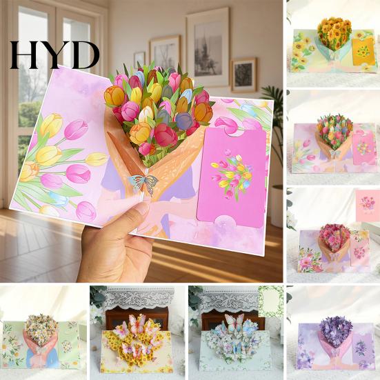 Handmade Greeting Card Foldable 3D with Envelope Decorative Artistic Birthday Gift Fly-out Holiday Blessings Message Space