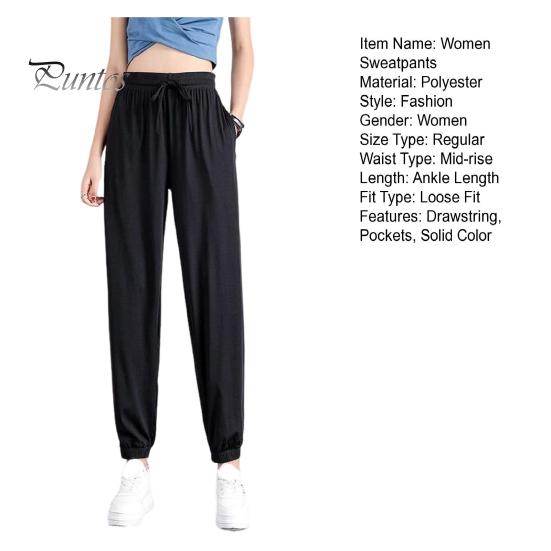 Summer Thin Ice Silk Sports Pants Elastic Drawstring Waist Pockets Casual Sweatpants Solid Color Loose Fit Fitness Trousers Streetwear