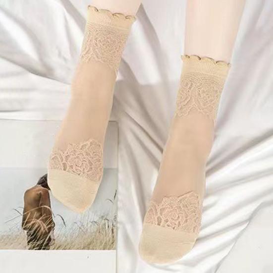 5 Pairs Lace Ankle Socks for Women Summer Sheer Mesh Socks Transparent Thin Floral Lace Ruffle Socks