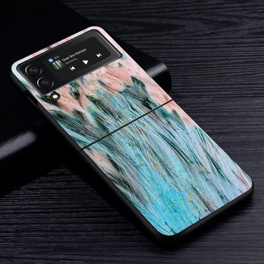 Ginkgo Biloba L. Flower Luxury Gold Foil Art Case for Samsung Galaxy Z Flip3 5G Flip4 Black Hard Phone Cover Flip 3 Shell Zflip3