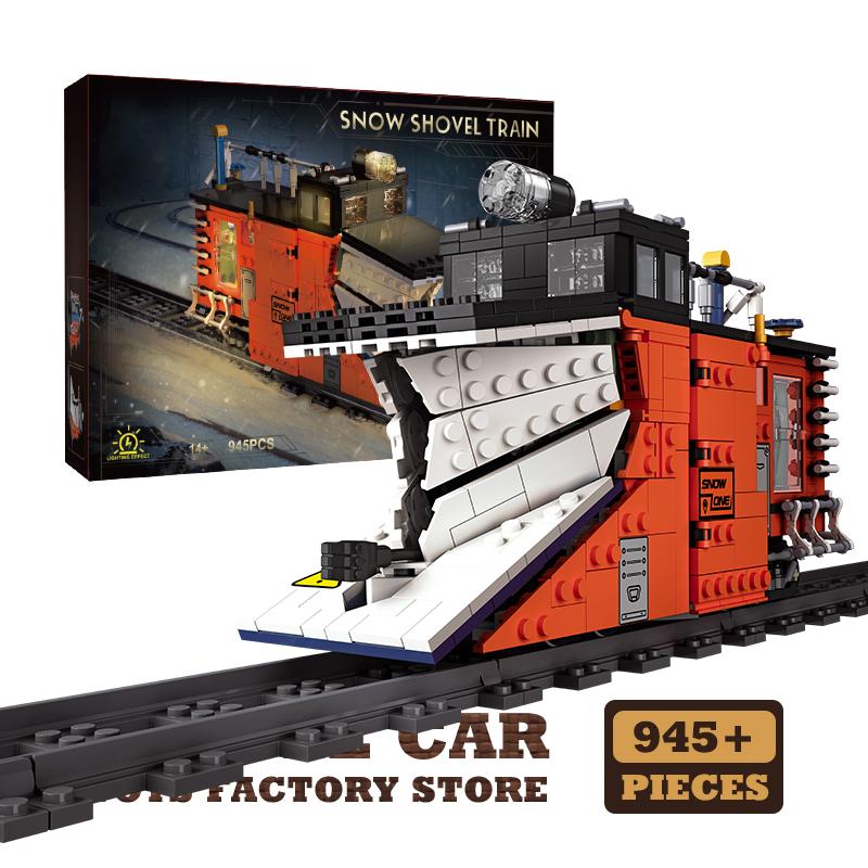 Technical City Train MOC Bricks LED 3D Model Snow Shoveling Locomotive Blocks STEM Cars Building Toys Friend Christmas Gifts NEW
