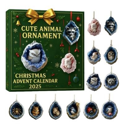 Christmas Countdown Calendar Box 24-Day Advent Calendar Acrylic Forest Animal Hanging Decorations Festive Atmosphere Enhancer