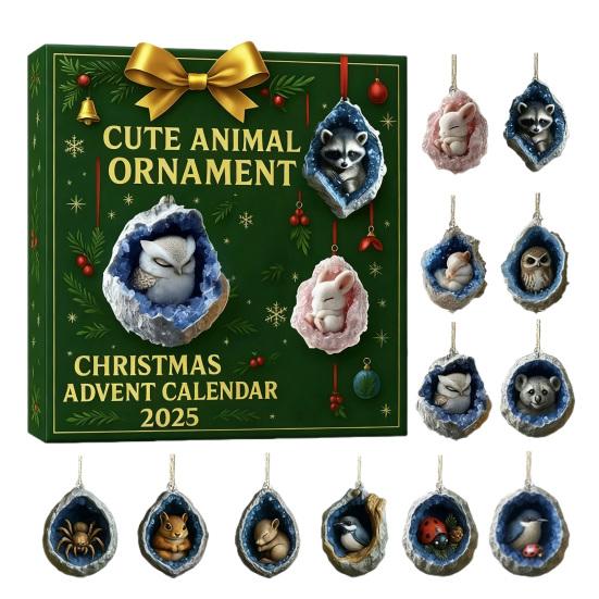 Christmas Countdown Calendar Box 24-Day Advent Calendar Acrylic Forest Animal Hanging Decorations Festive Atmosphere Enhancer