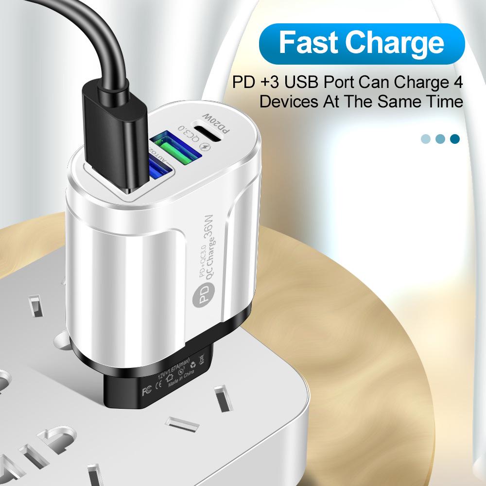 3-Port USB + Type-C Home & Travel Charger, EU/UK Standard, 5V/2.4A, New Model