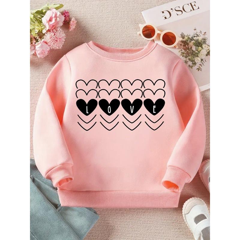 European sizes Kids' "Love in Black And White: A Heartfelt Pattern" Print Long Sleeve Crewneck Sweatshirt - Cozy Casual Pullover Top