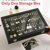 Leather Jewelry Box With Glass Cover For Necklaces Rings Earrings Bracelets Storage