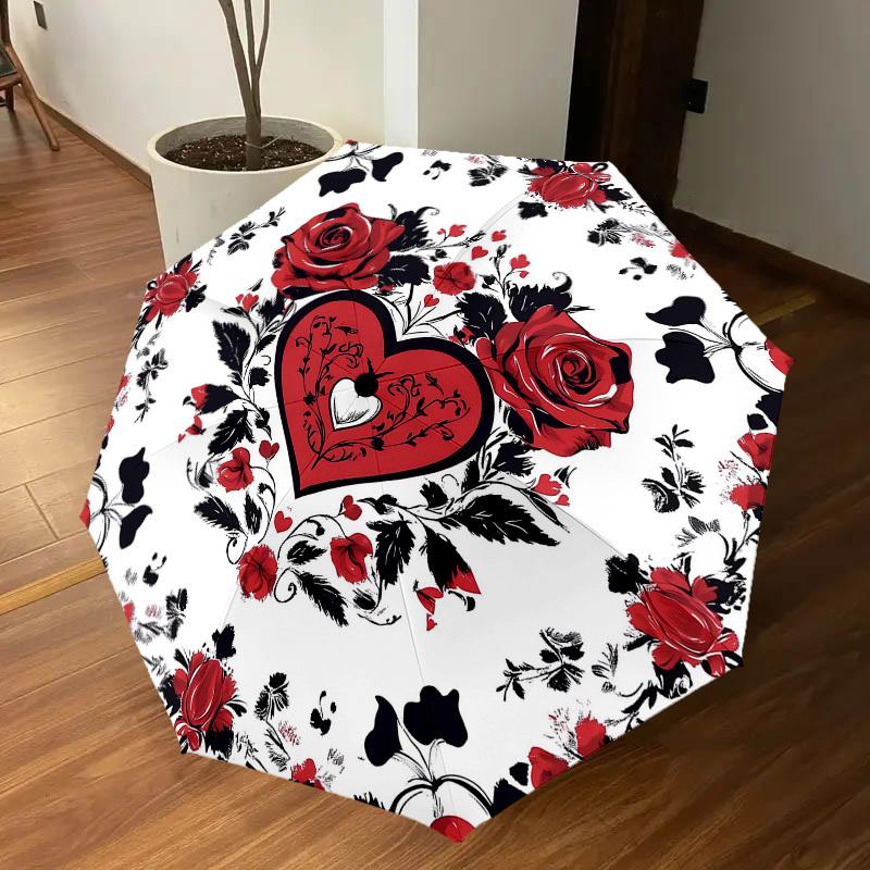 1PC Rose Heart Umbrella-8-Rib Reinforced Portable Folding Travel Suitable for All Seasons Outdoor Daily Use Is an Ideal Choice -K0346