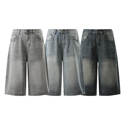 Men's Vintage Washed Cropped Jeans  Loose Wide Leg Casual Denim Pants Unisex