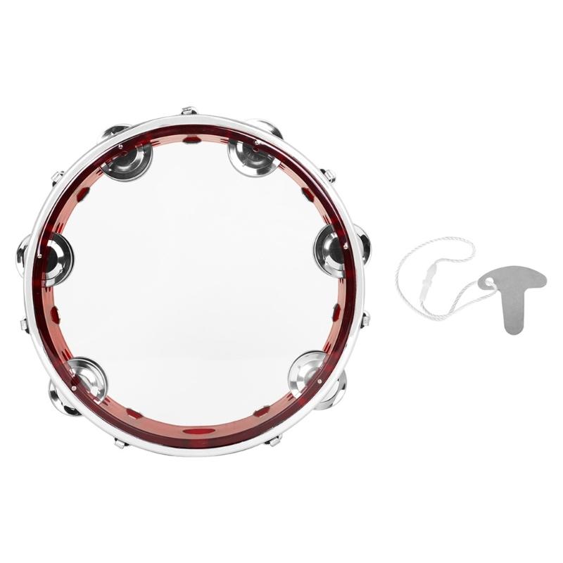 

Metal Bells Hand Held Percussion Drum with Ergonomic Handle Grip 8 Inch Double Row Tambourine Round Musical Tambourine красный