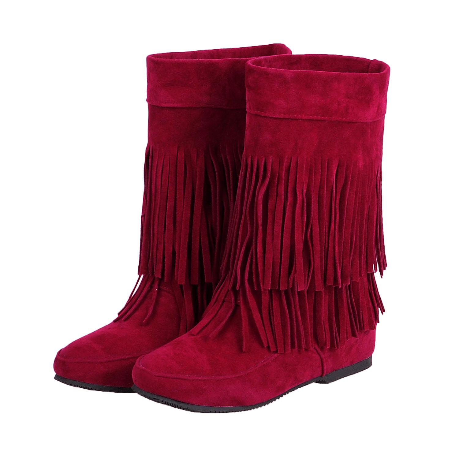 

Женские сапоги Tassel Winter New Bohemian Flocking Monica Design Сапоги до середины голени Теплые сапоги на молнии на платформе с подкладкой из плюша Высокие сапоги до колена 34