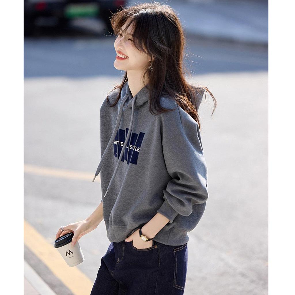 Trendy Letter Hooded Sweatshirt for Women - Spring 2026 Casual Loose Korean Style