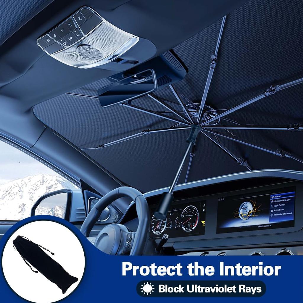 2025 Windshield Sun Shade Umbrella, Foldable Car Umbrella Sunshade With UV Block Car Front Window (Heat Ulation Protection) For Auto Windshield