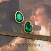 Vintage Emerald Water Drop Glass Crystal Stud Earrings Light Luxury French Earrings