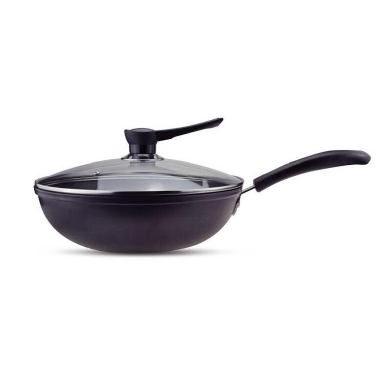 Yi You Xin 30CM Thickened Fine Iron Wok with Glass Lid