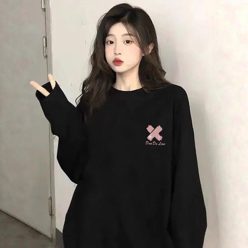 Women's Trendy Pure Cotton Long Sleeve Printed T-Shirt - New for Spring/Autumn 2025, Round Neck, Loose Fit Base Layer