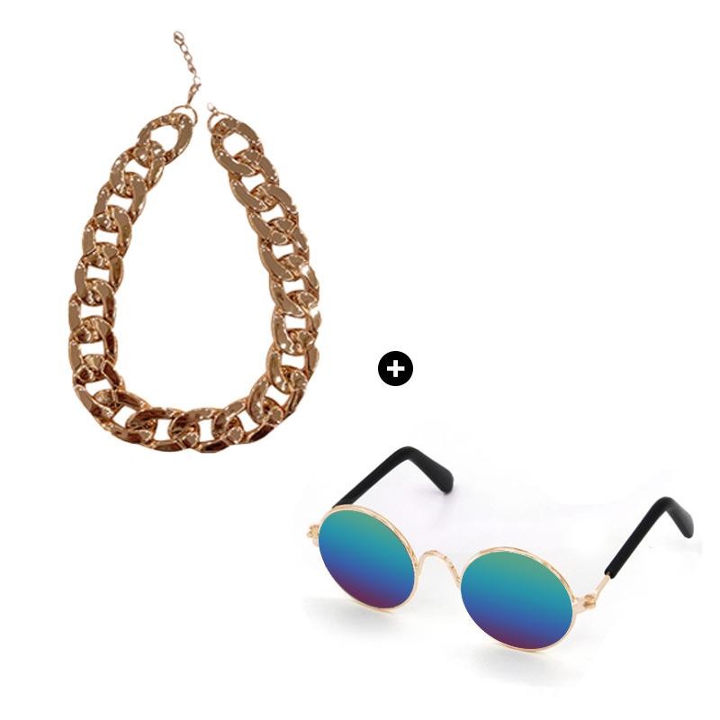 

Trendy Cute And Pet Party Accessories Necklace With Sunglasses For Dogs And Cats Rose Gold Blue