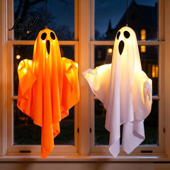 Durable Ghost Hanging Prop Halloween Glowing Decor Fabric Light Up Ornament for Window Reusable Pendant Door Spooky Yard Patio Decoration